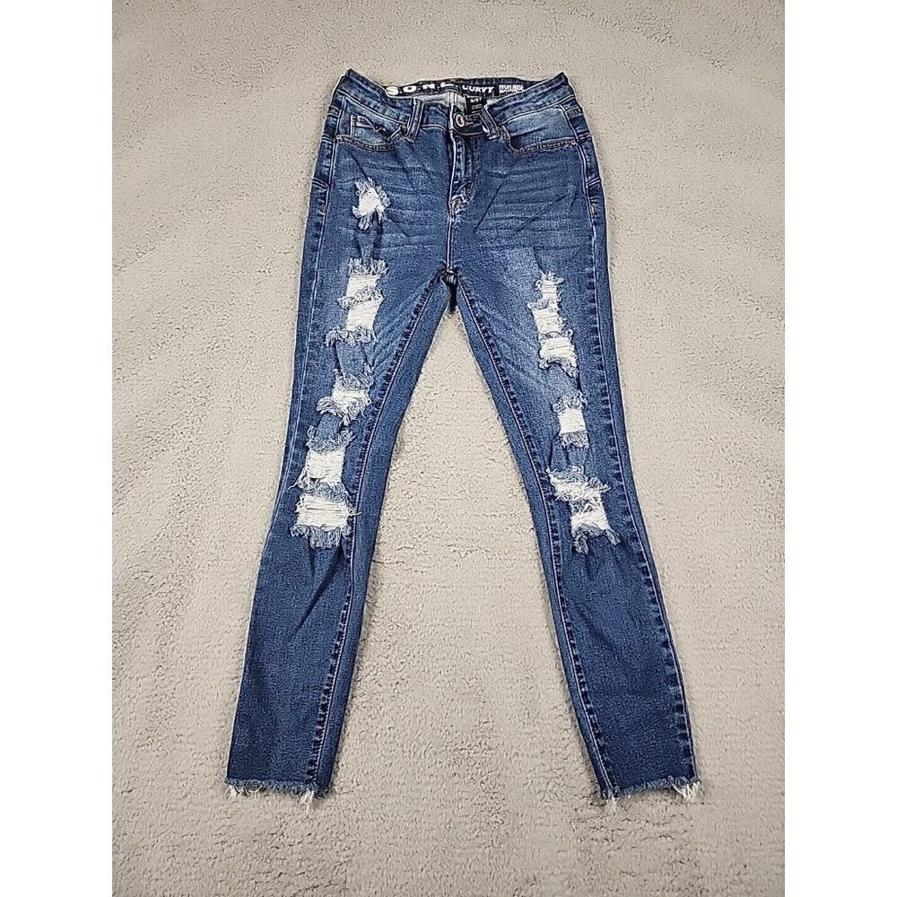 S.O.N.G. Womens Jeans Sz 5/27 Blue Curvy High-Rise Skinny Ankle Distressed Holes